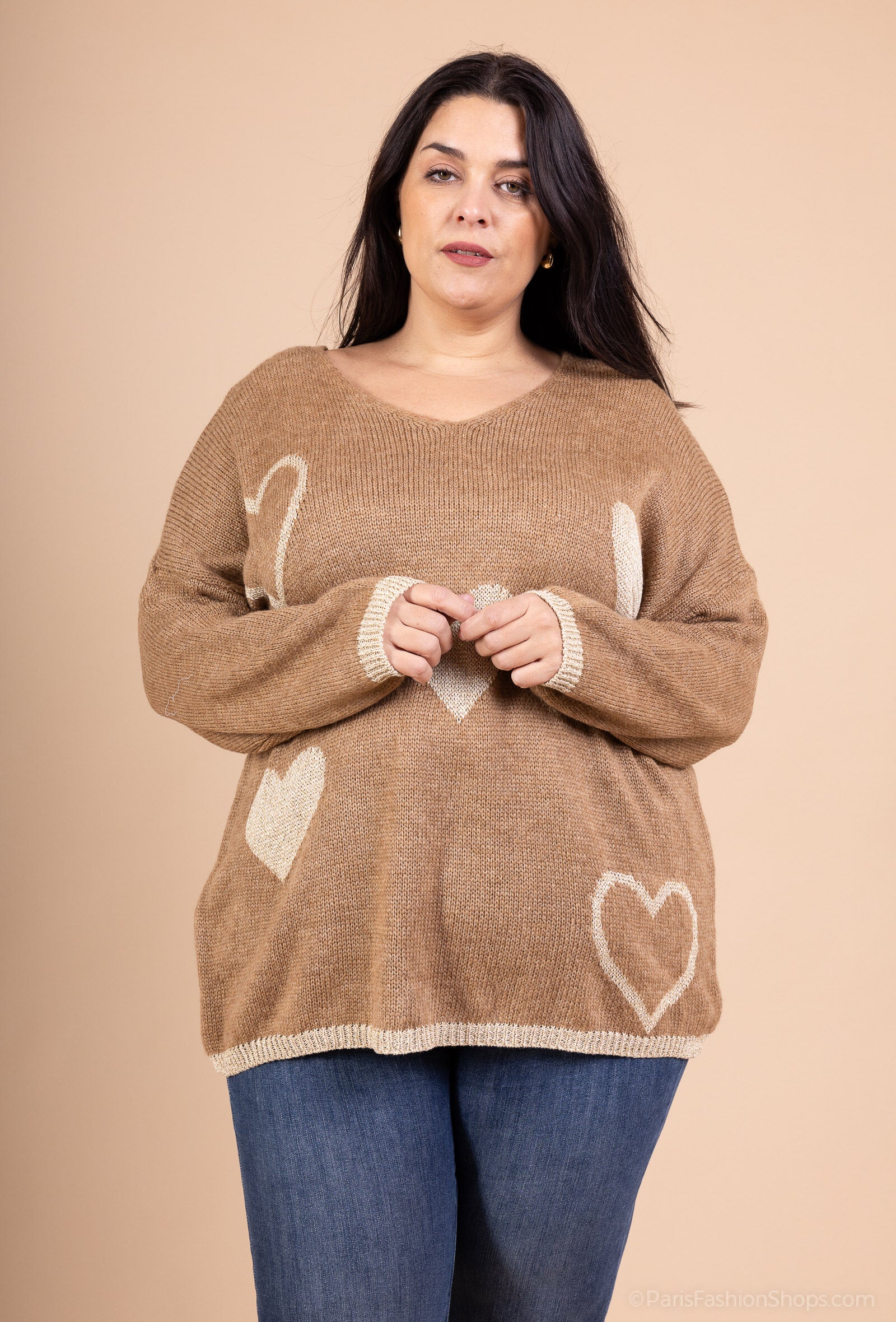 Knit Sweater med Hjärtor i Storlek 38 till 52