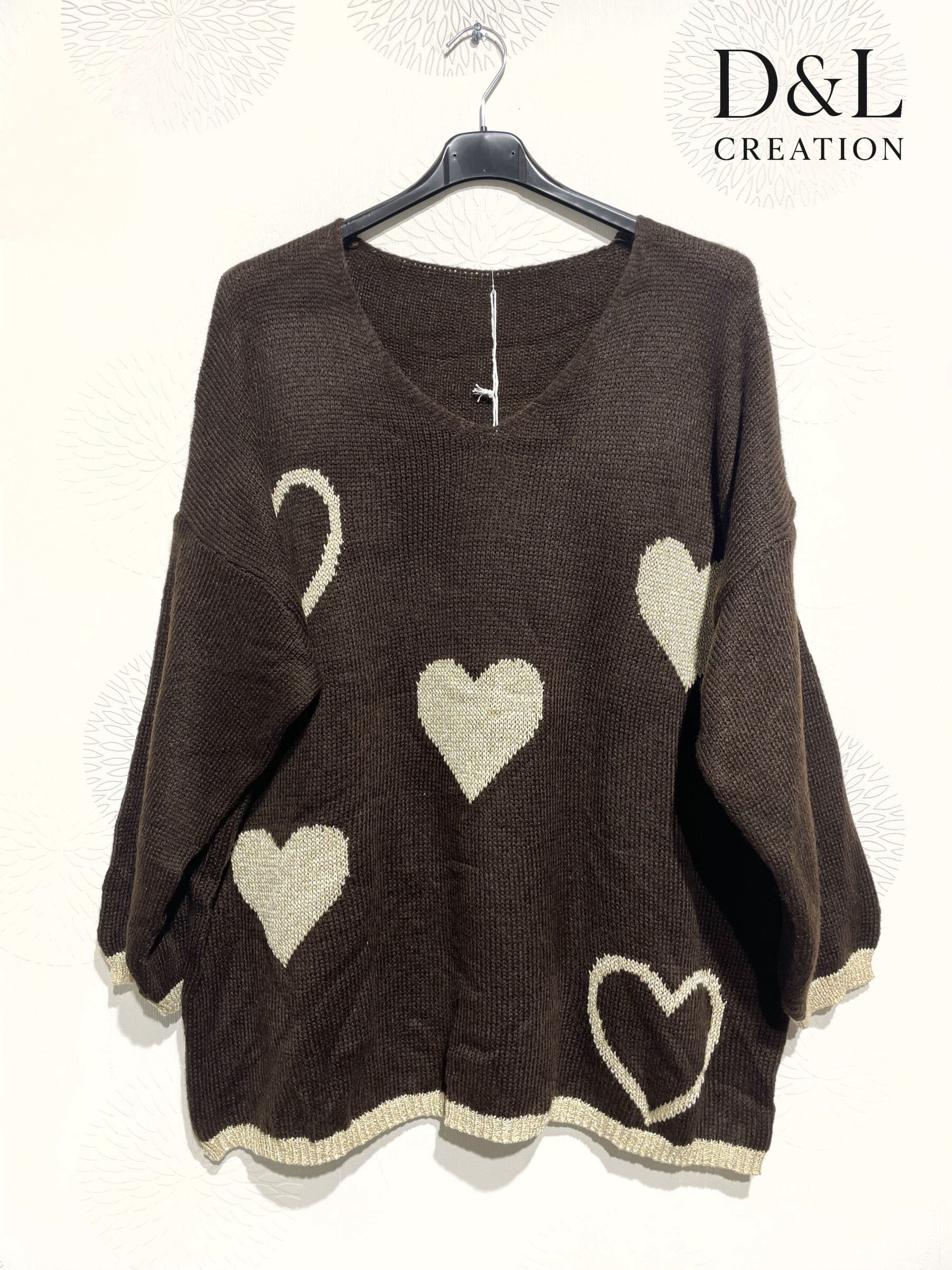 Knit sweater with hearts sizes 38 to 52 i Plus Size