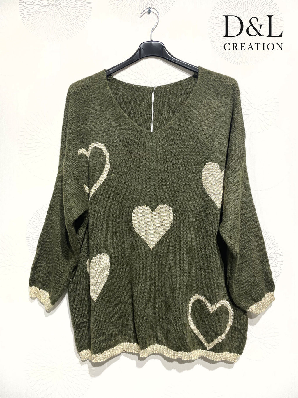 Knit sweater with hearts sizes 38 to 52 i Plus Size