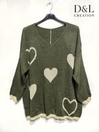 Knit sweater with hearts sizes 38 to 52 i Plus Size