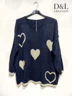 Knit sweater with hearts sizes 38 to 52 i Plus Size