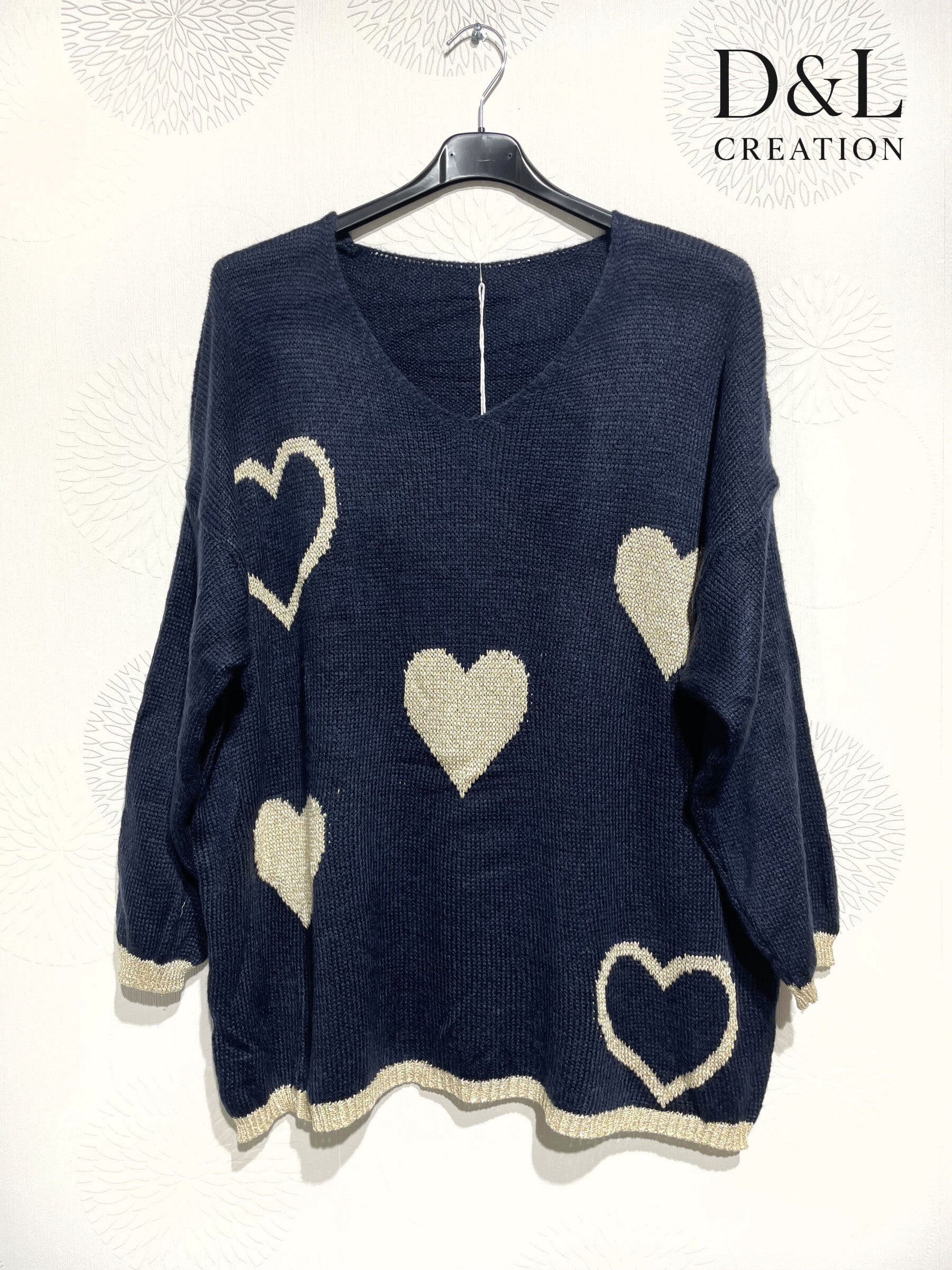 Knit sweater with hearts sizes 38 to 52 i Plus Size