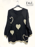 Knit sweater with hearts sizes 38 to 52 i Plus Size