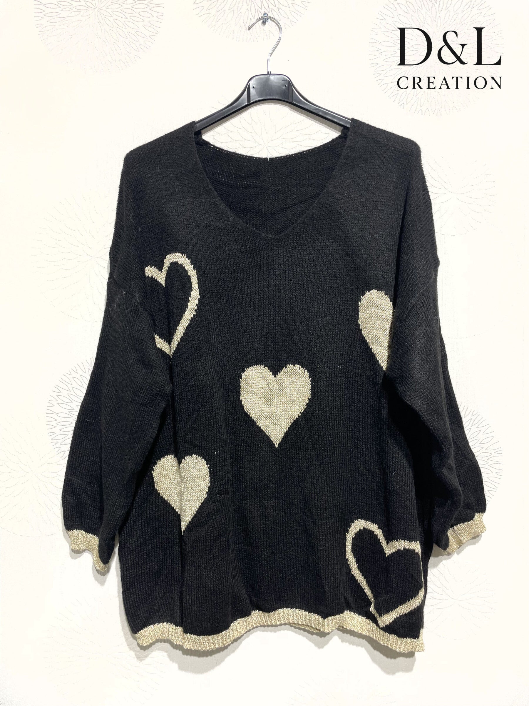 Knit sweater with hearts sizes 38 to 52 i Plus Size