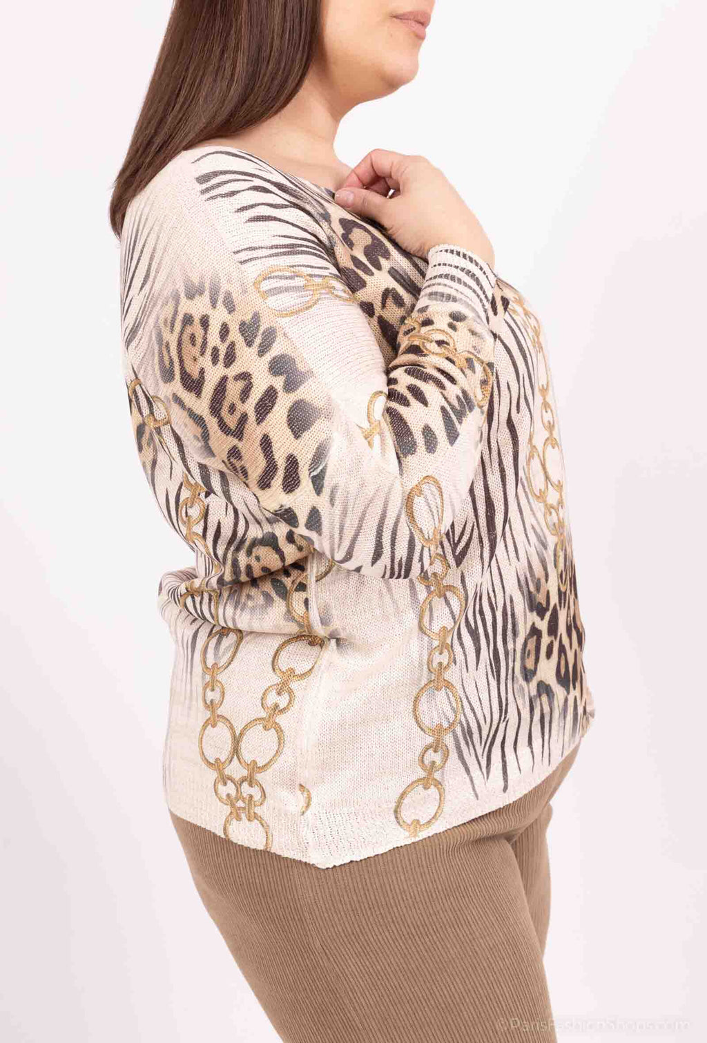 Plus Size Stickad Tröja med Tryck Fram och Bak