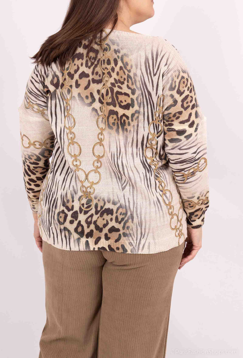 Plus Size Stickad Tröja med Tryck Fram och Bak