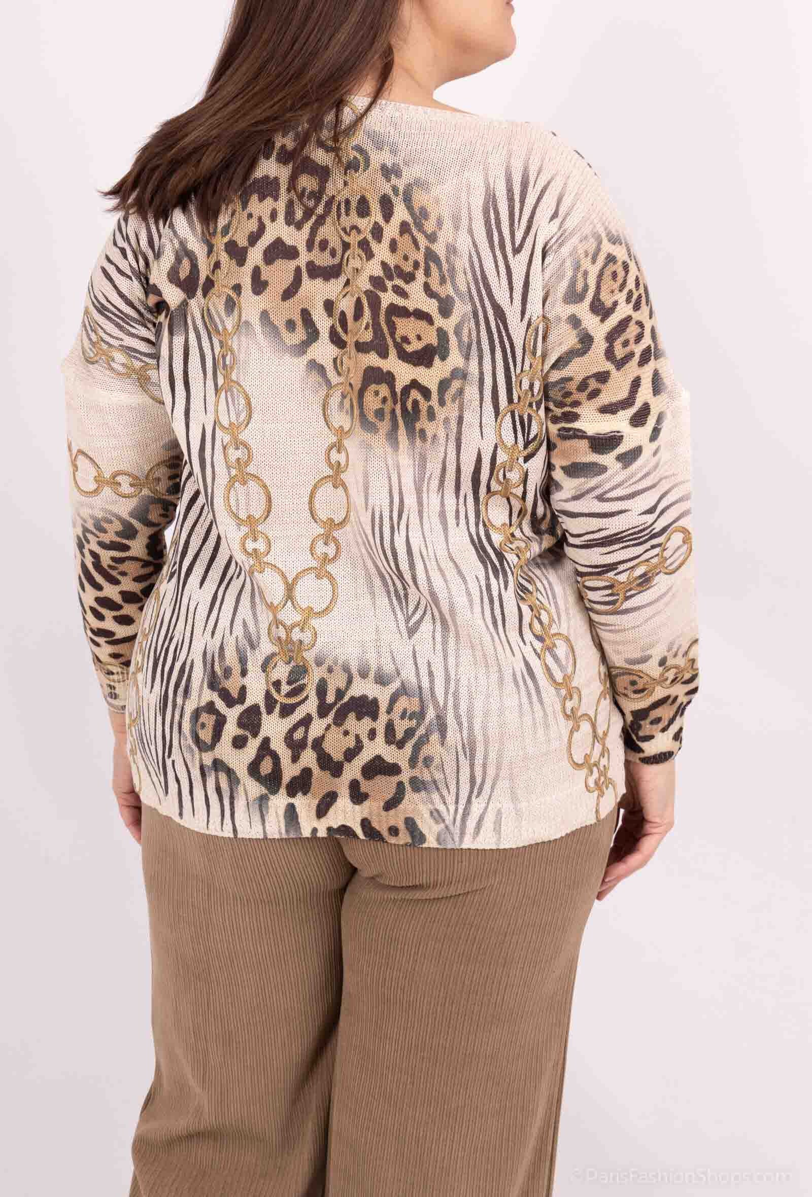 Plus Size Stickad Tröja med Tryck Fram och Bak