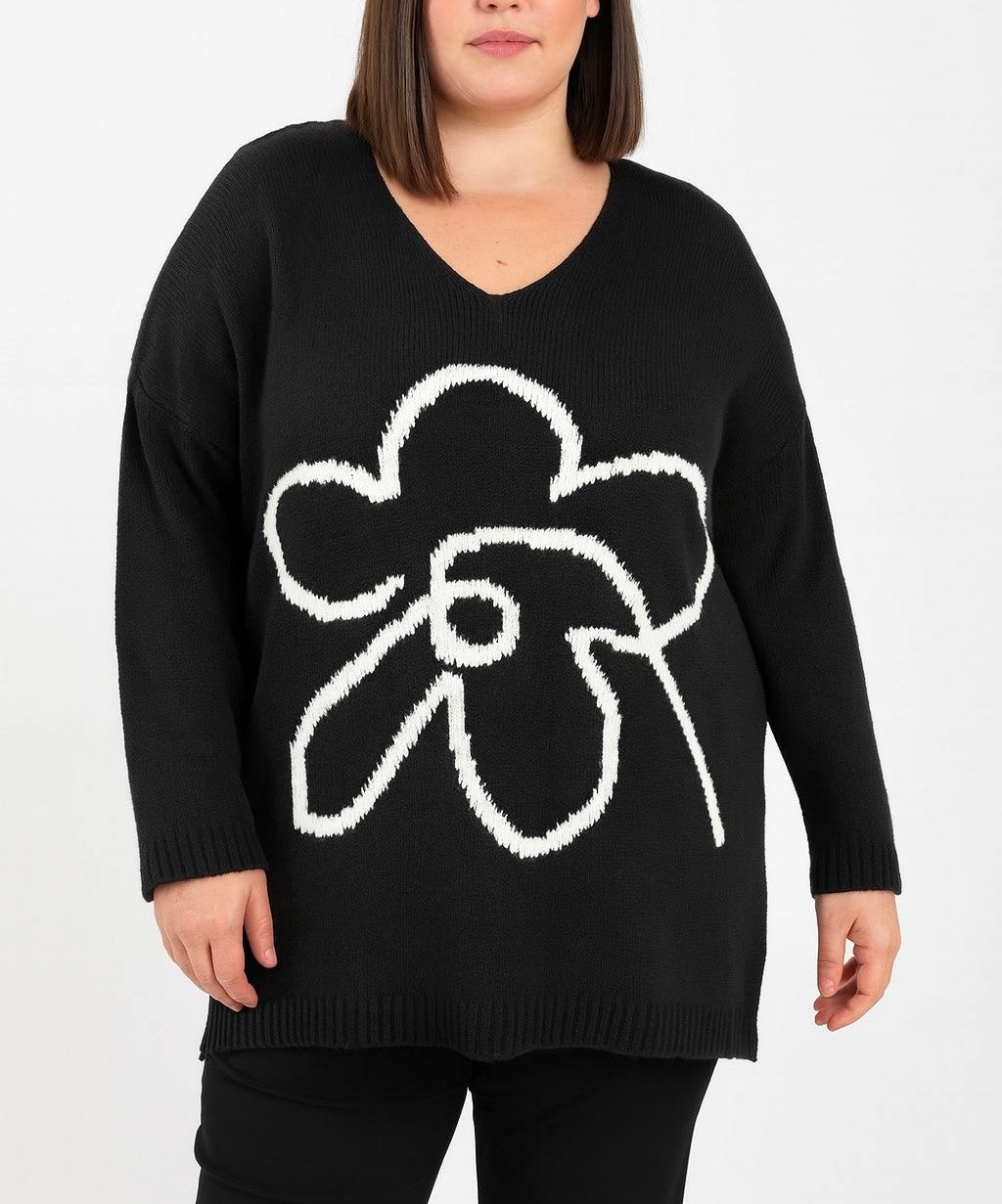 Jacquard Knit Sweater i Stor Storlek