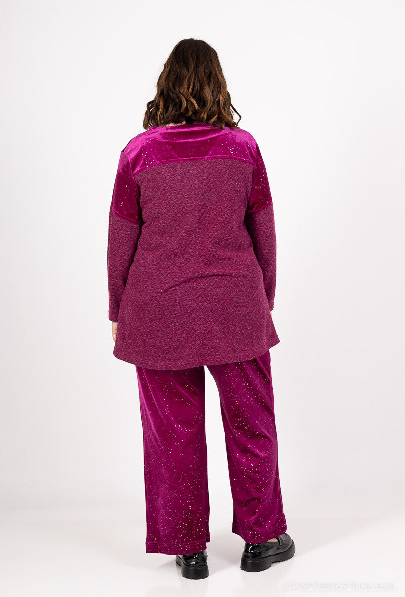 Plus Size Bi-material Tröjor med Paljetter och Dragkedja