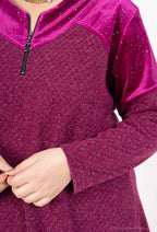 Plus Size Bi-material Tröjor med Paljetter och Dragkedja