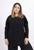 Plus Size Bi-material Tröjor med Paljetter och Dragkedja