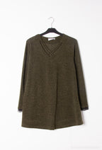 Plus Size Cross-neck sweaters with sleeves with lace