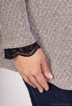Plus Size Korshalsad Tröja med Spetsärmar