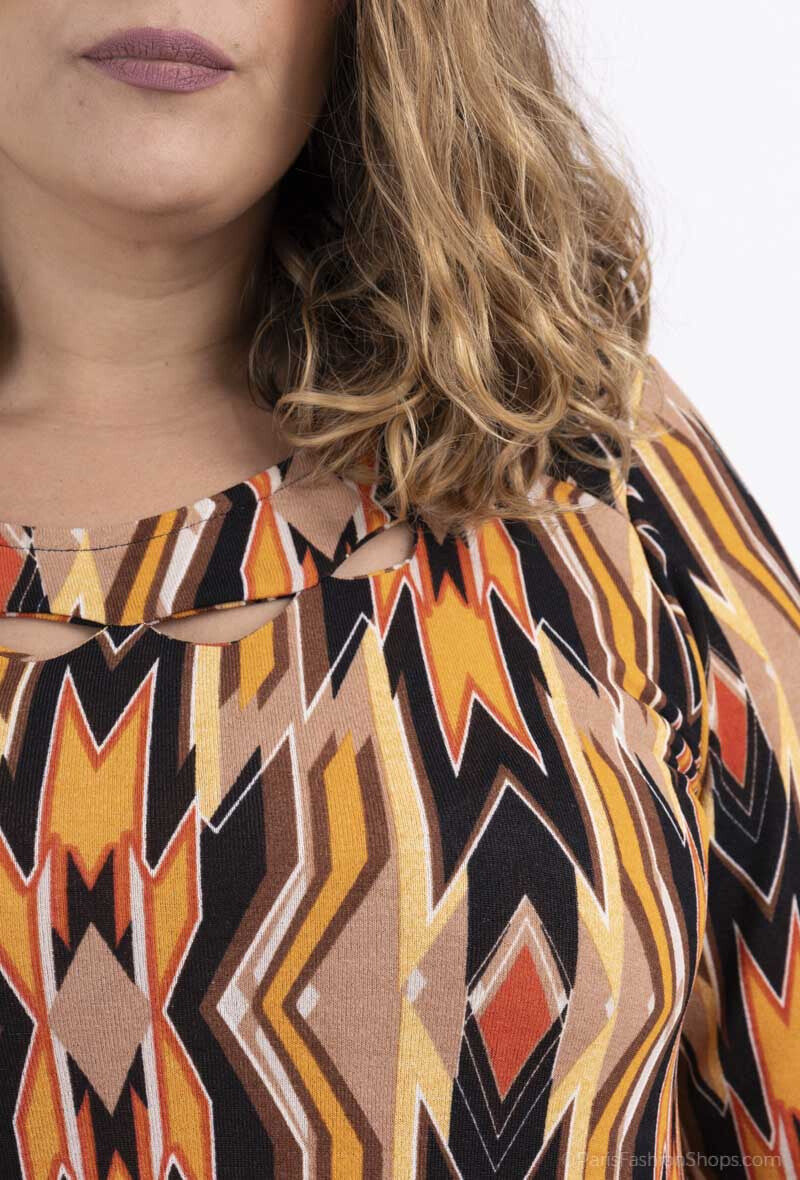 Plus Size Sweater med Öppen Krage i Mönster
