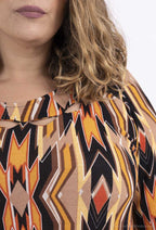 Plus Size Sweater med Öppen Krage i Mönster