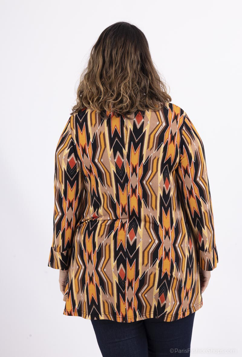 Plus Size Sweater med Öppen Krage i Mönster