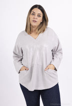 Plus Size Sequined drop shoulder knitted sweaters
