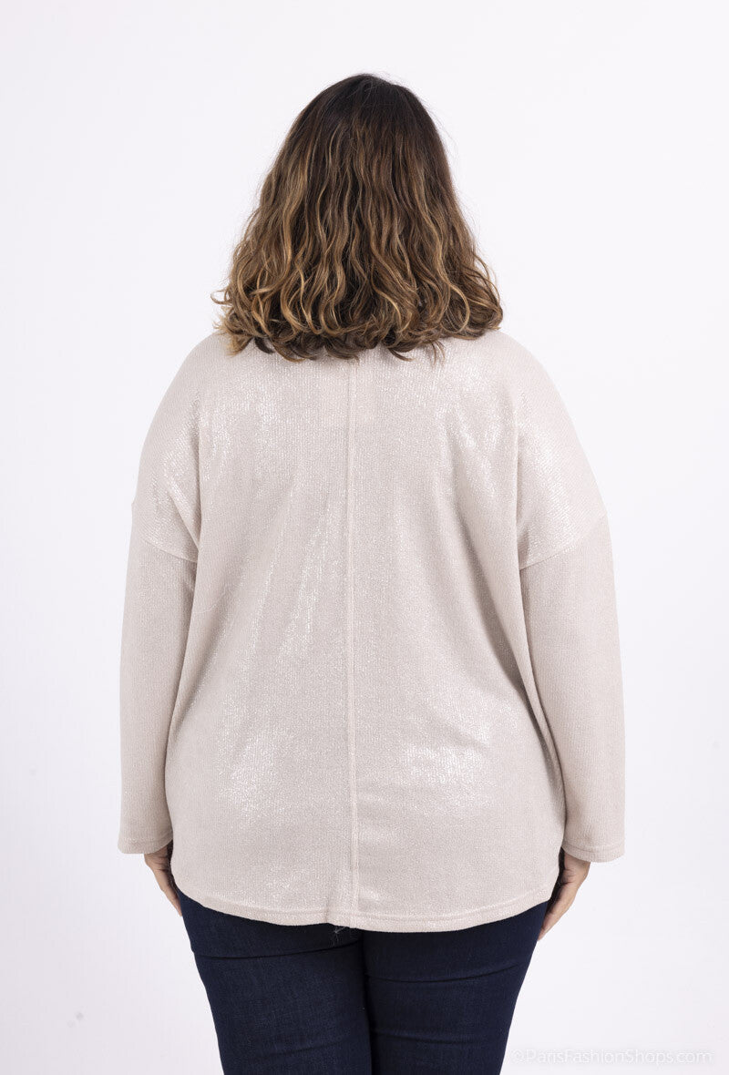 Plus Size Sequined Drop Shoulder Stickade Tröjor