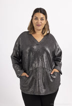 Plus Size Sequined Drop Shoulder Stickade Tröjor