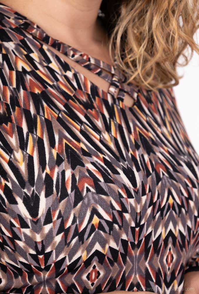 Plus Size Printed Cross-Neck Sweater with Lace Sleeves