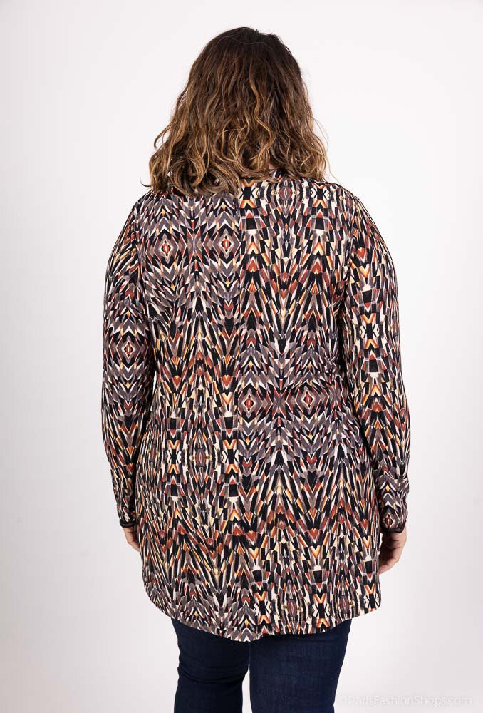 Plus Size Printed Cross-Neck Sweater with Lace Sleeves