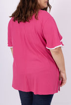 Plus Size Nyckelhåls Tunika med Fladdrande Ärmar