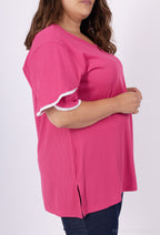 Plus Size Nyckelhåls Tunika med Fladdrande Ärmar