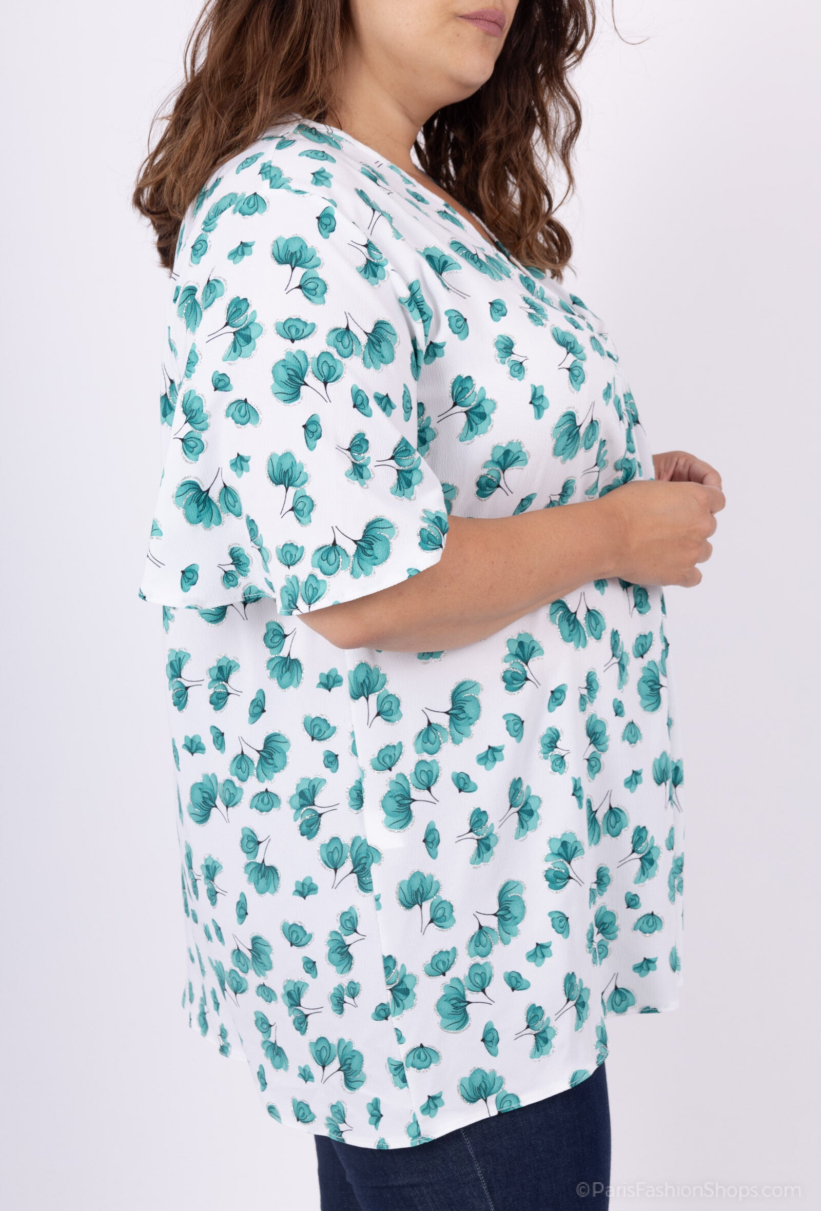 Plus Size Flowy Blus i Polyester Elastan