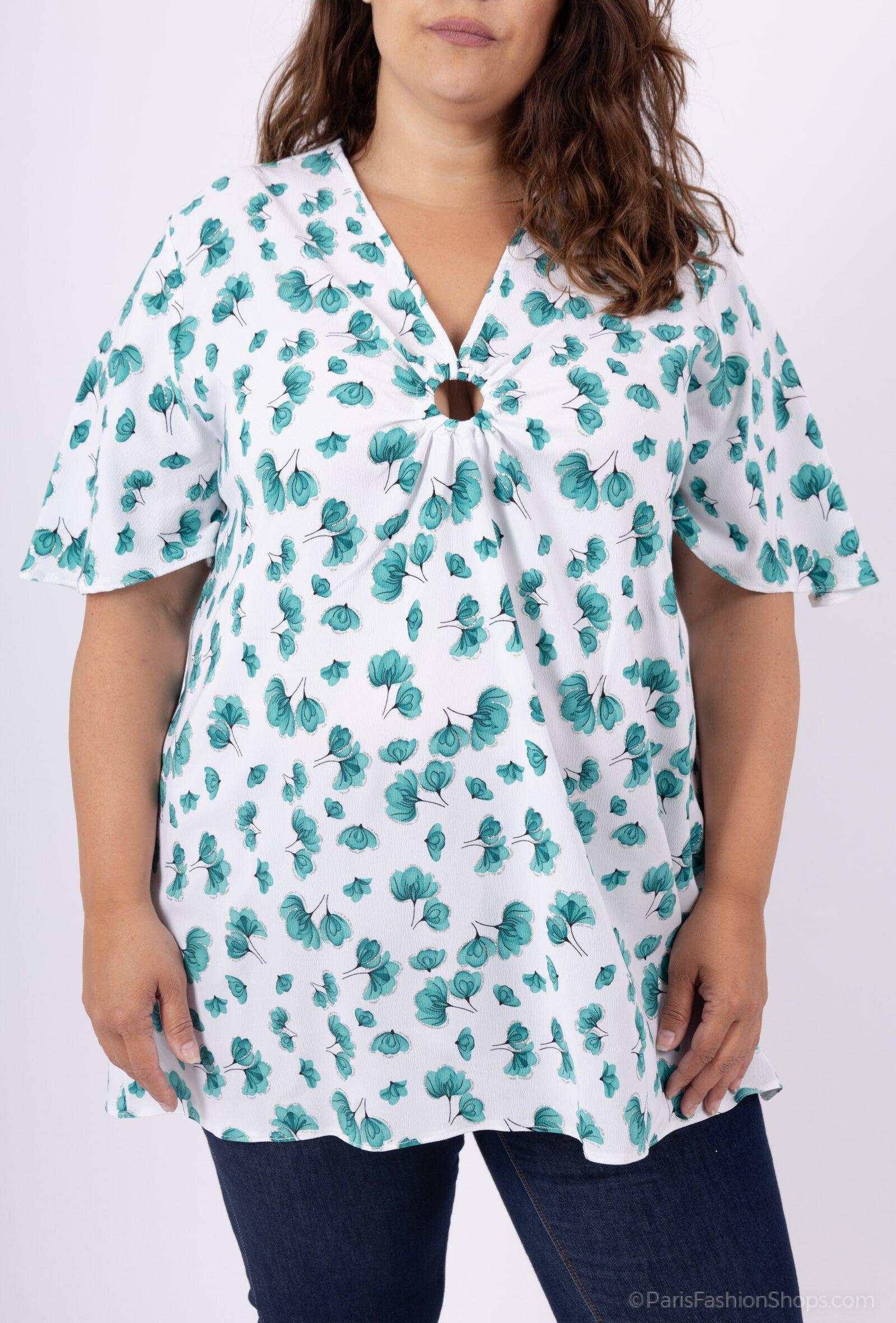 Plus Size Flowy Blus i Polyester Elastan