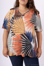 Plus Size Fluid Top med Tryck och Korsad Urringning
