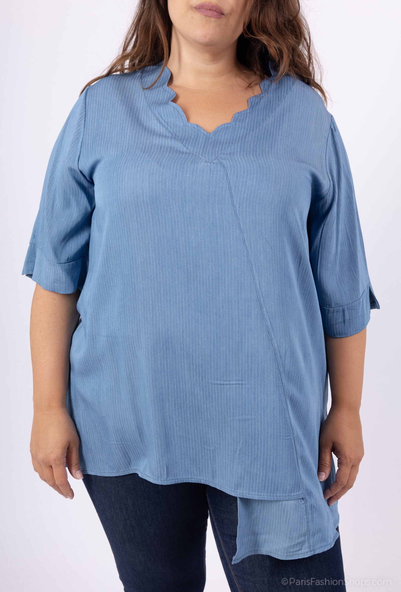 Plus Size Notch Neck Tunic - H5138 - 85 cm