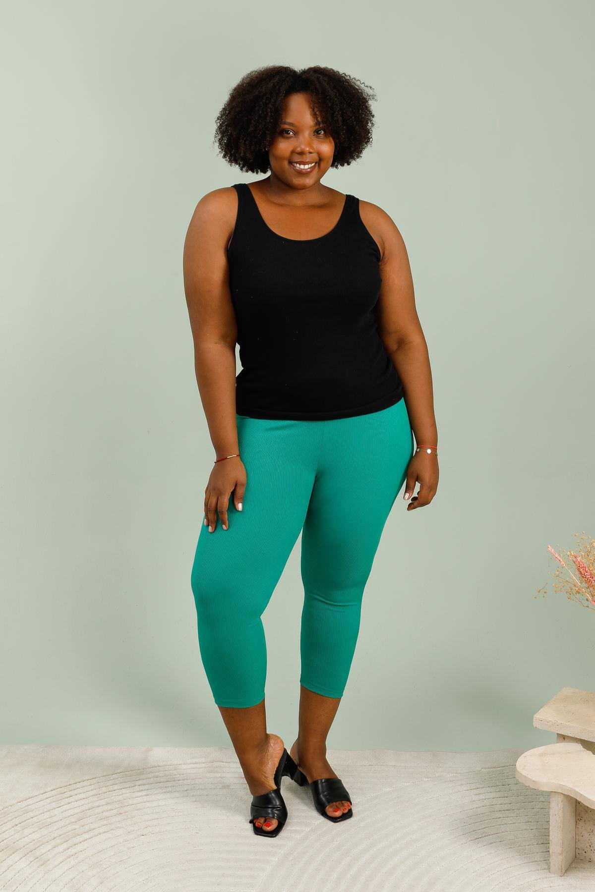 REF:P2311 Length: 92 cm. High-waisted elastic leggings for plus-size women i Stor Storlek