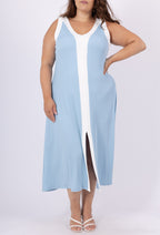 Plus Size Tvåfärgad V-ringad Klänning - 130 cm