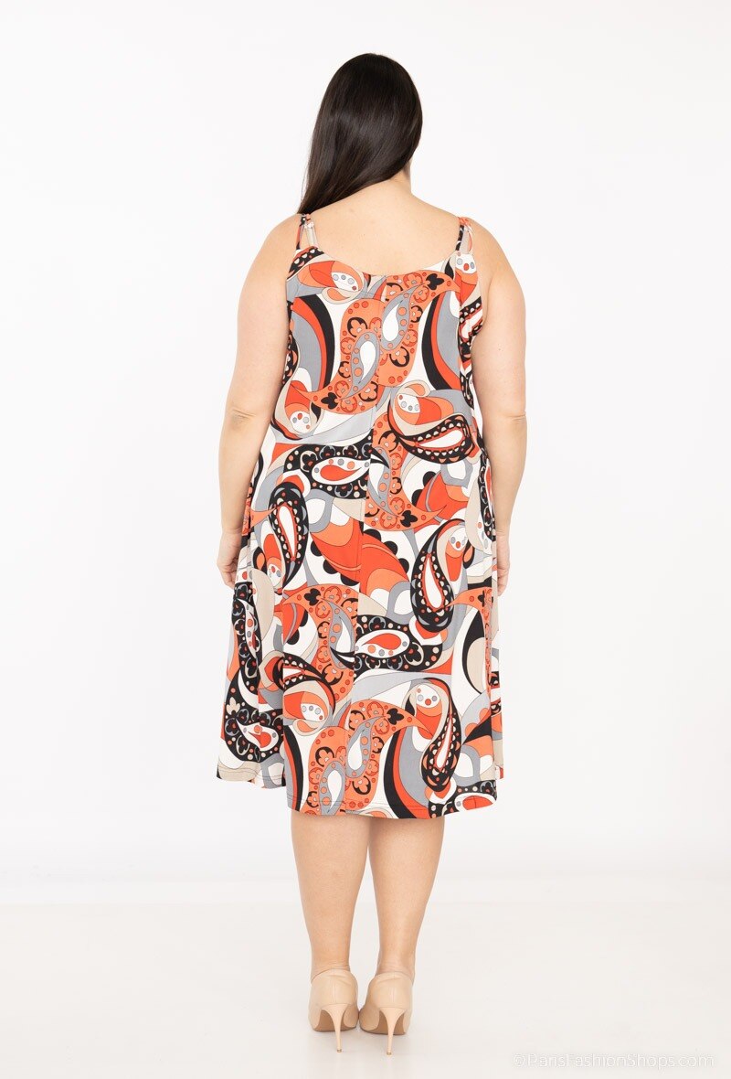 Plus Size Spaghetti Strap Klänning med Tryck