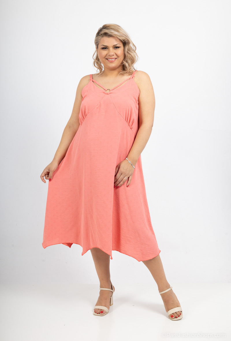 Plus Size Dress with fine straps in fabrics like linen
