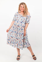 Plus Size Ruffle print dress with puff sleeves