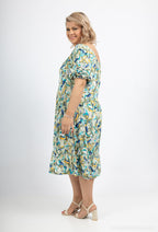 Plus Size Ruffled Print Dress with Puff Sleeves