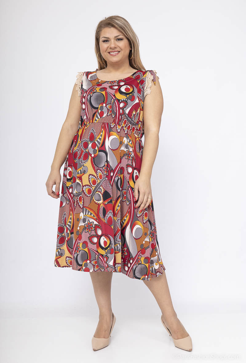 Plus Size Bow Backless Lace Print Dress