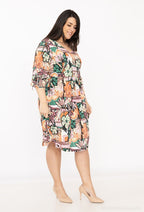 Tropical print dress Scalloped collar i Stor Storlek
