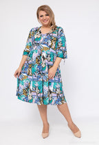 Plus Size Tropical Print Dress with Scalloped Collar