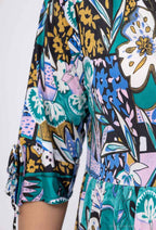 Plus Size Tropical Print Dress with Scalloped Collar