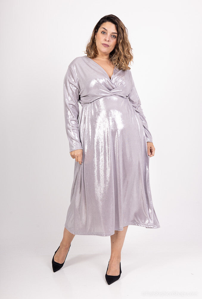 Plus Size V-neck Sequin Dress