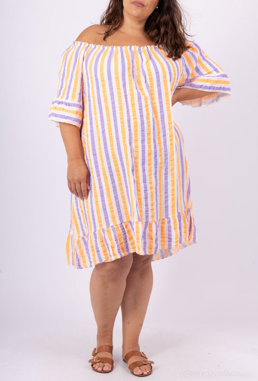 Plus Size Randig Klänning i Bomullsgaze