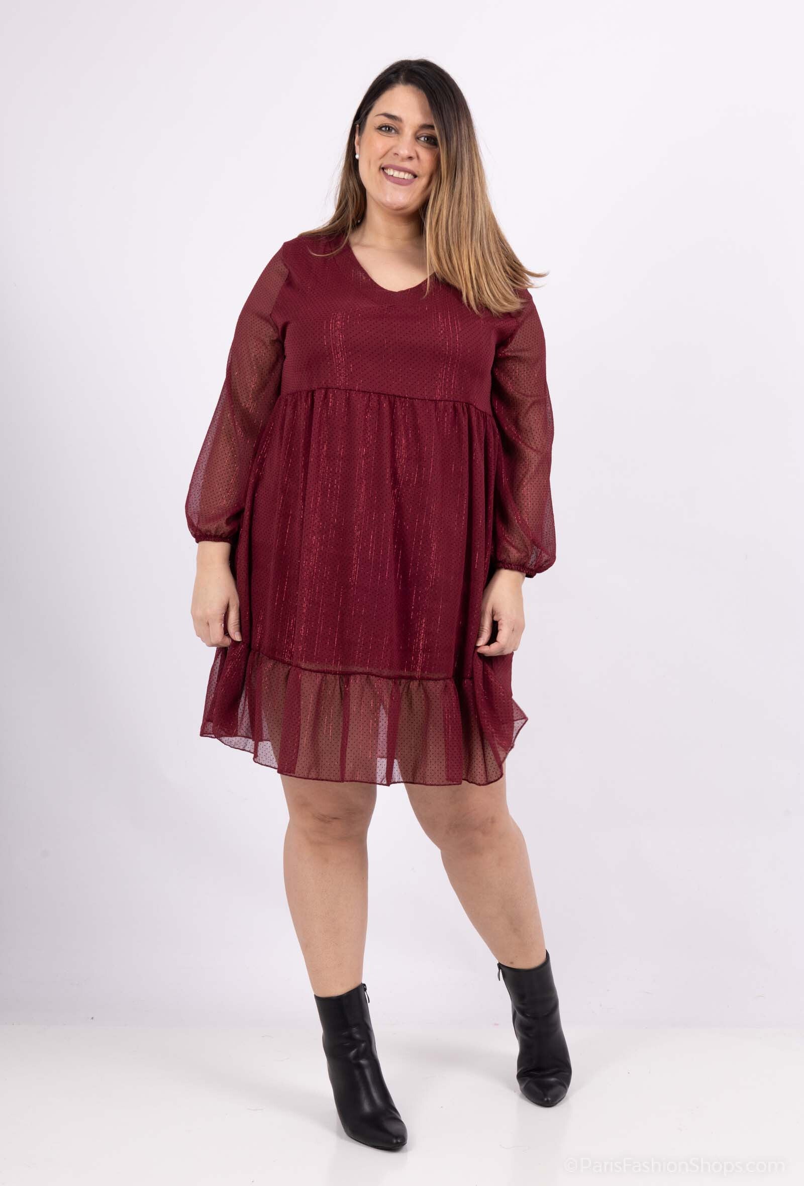 Plus Size Dress with ruffles and metallic threads