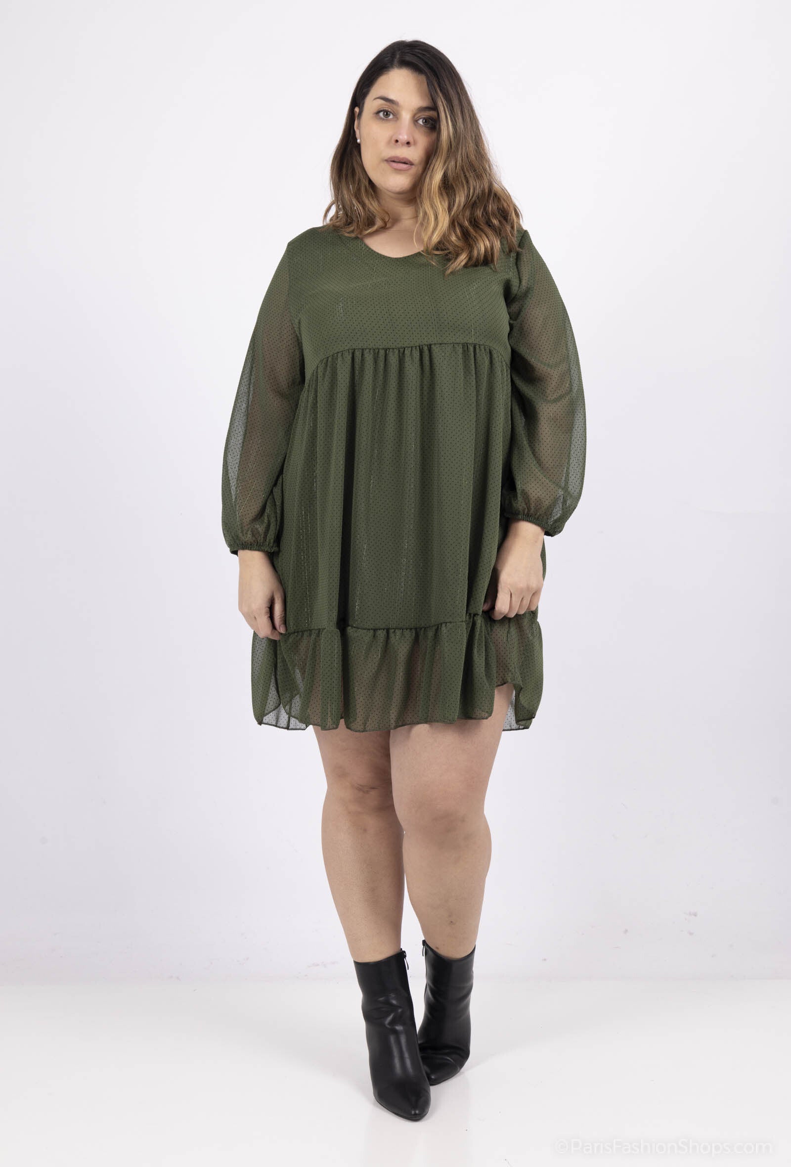 Plus Size Dress with ruffles and metallic threads