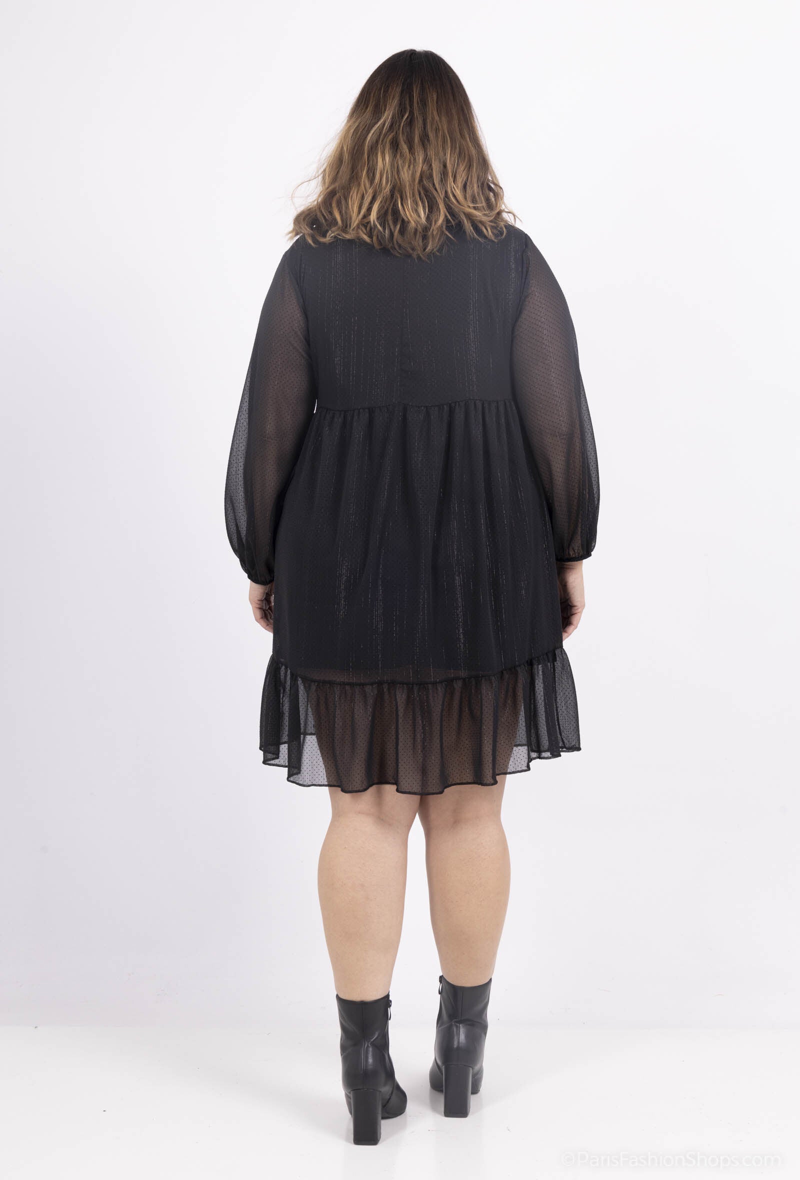 Ruffled dress with metallic threads i Stor Storlek
