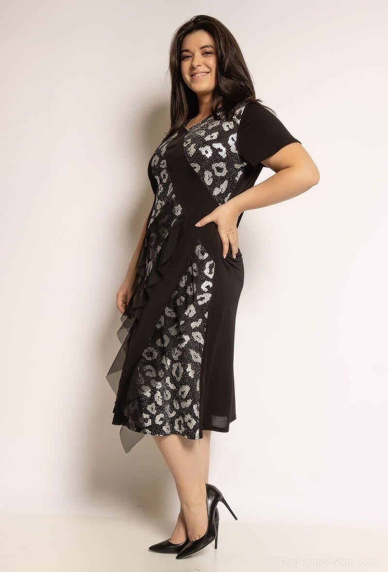 Plus Size Klänning med Rynkor och Leopardtryck