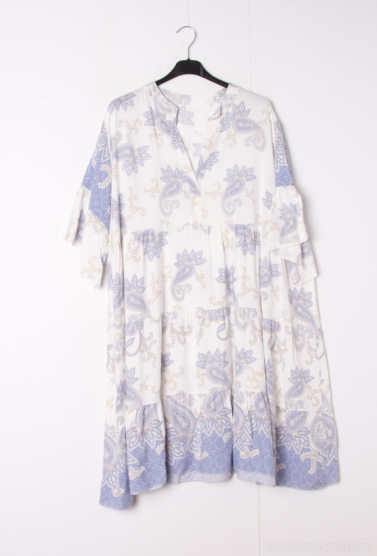 Plus Size Printed ruffles sleeves tiered smock dress