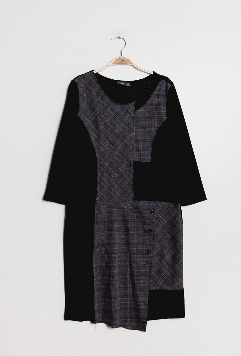 Check bi-material dress i Stor Storlek