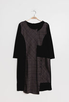 Plus Size Check Bi-Material Klänning